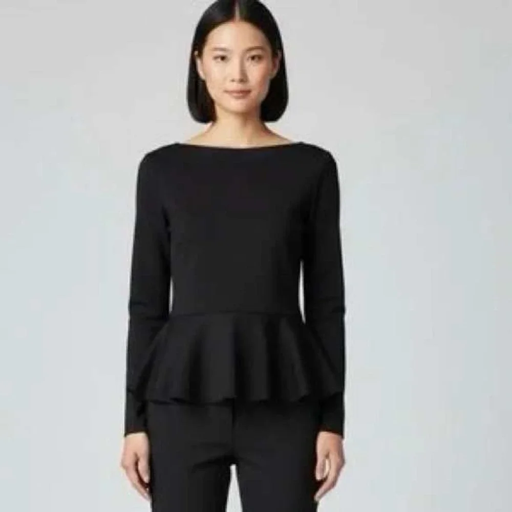 JASON WU Black Long Sleeve Peplum Top Women's Size S Flounce Hem NEW NWT - Picture 2 of 11